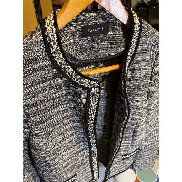 Talbots Black Tweed Cotton Blend Open Jacket Sz S - Picture 4 of 10